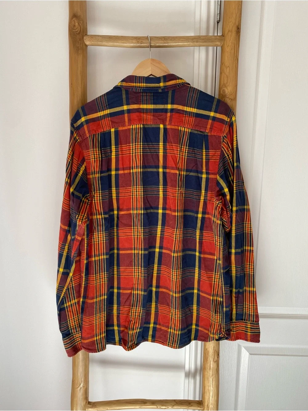 The North Face Men's Sz Large Orange Plaid Flannel Shirt Long Sleeve W/Pockets